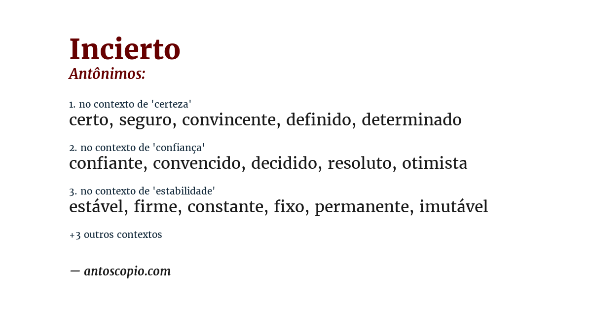 Antônimo de incierto