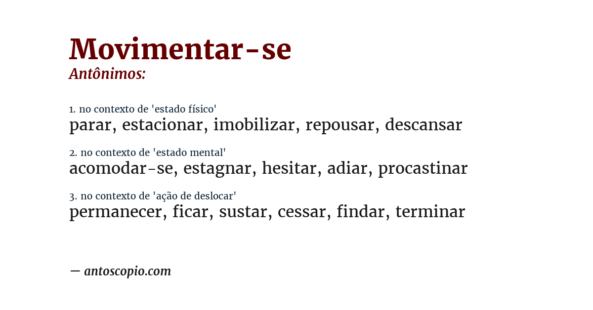 Antônimo de movimentar-se