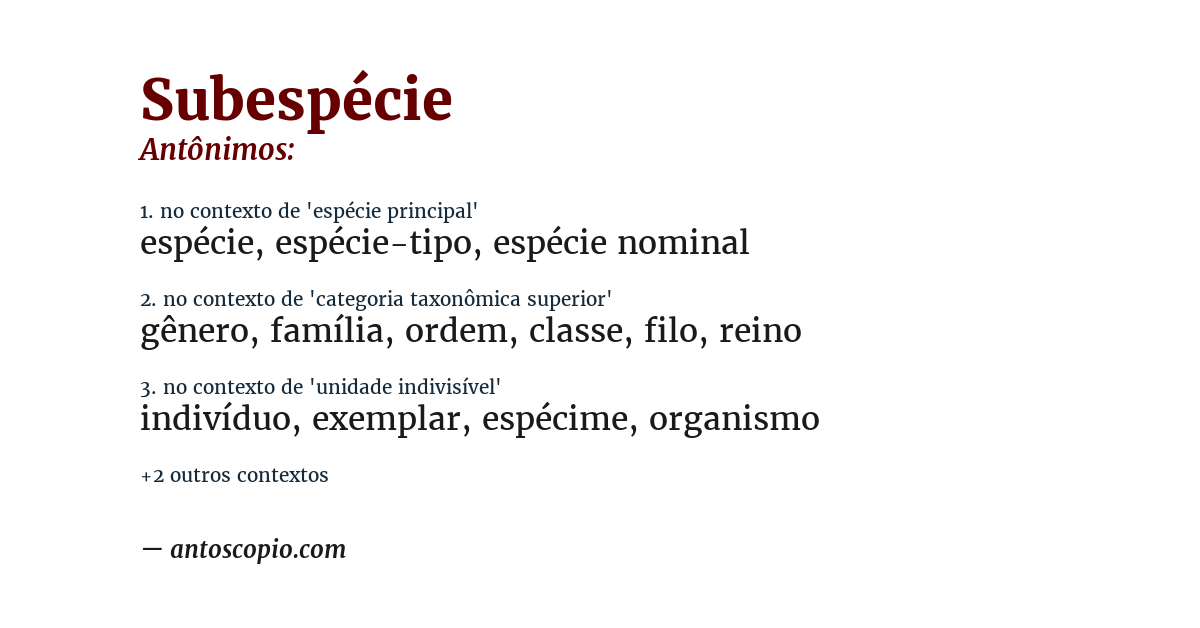 Antônimo de subespécie
