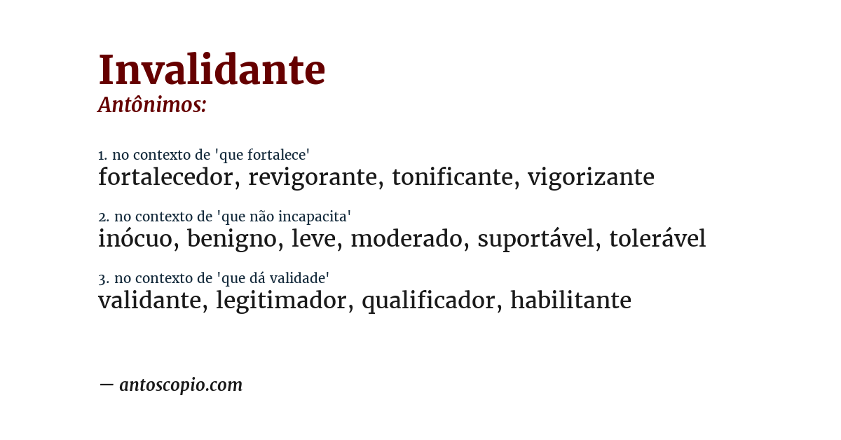 Antônimo de invalidante