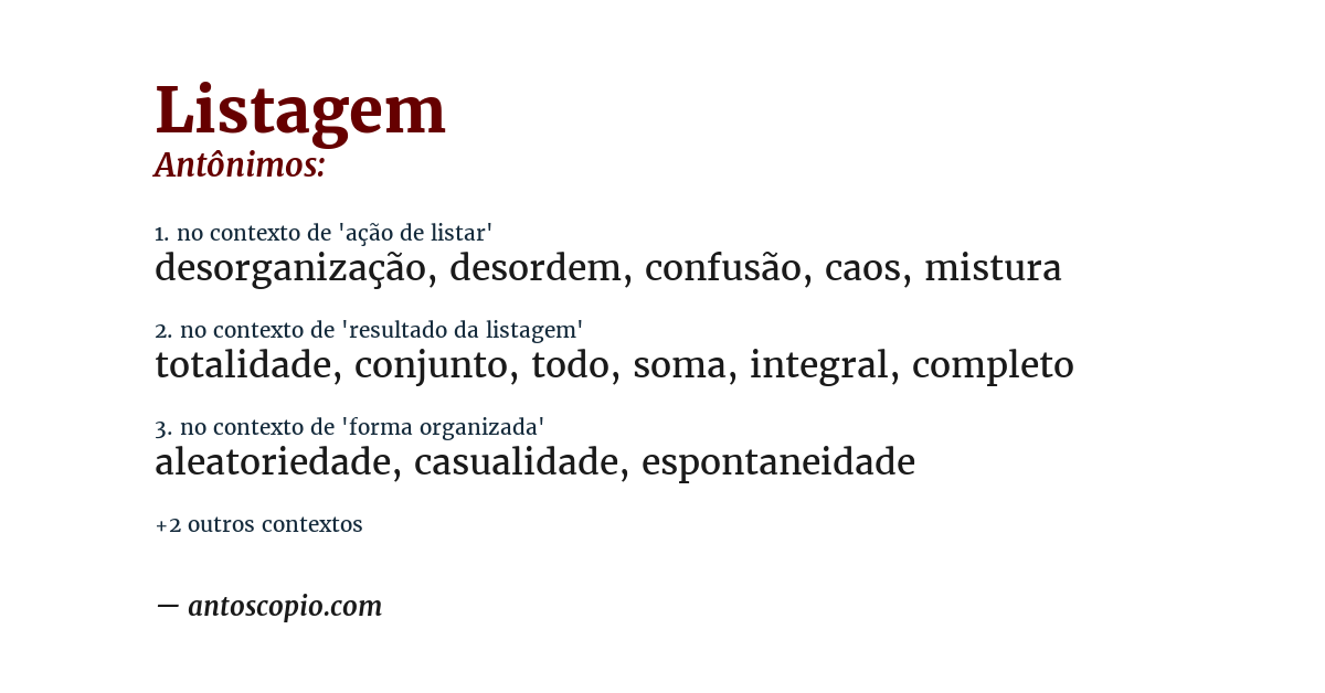 Antônimo de listagem
