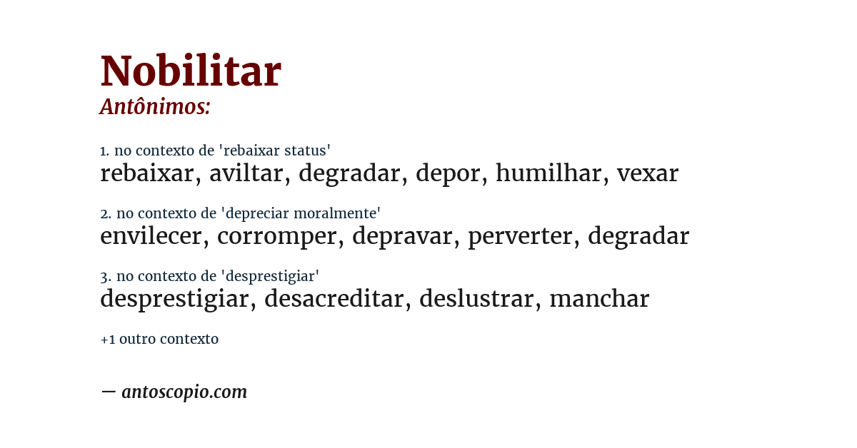 Antônimo de nobilitar