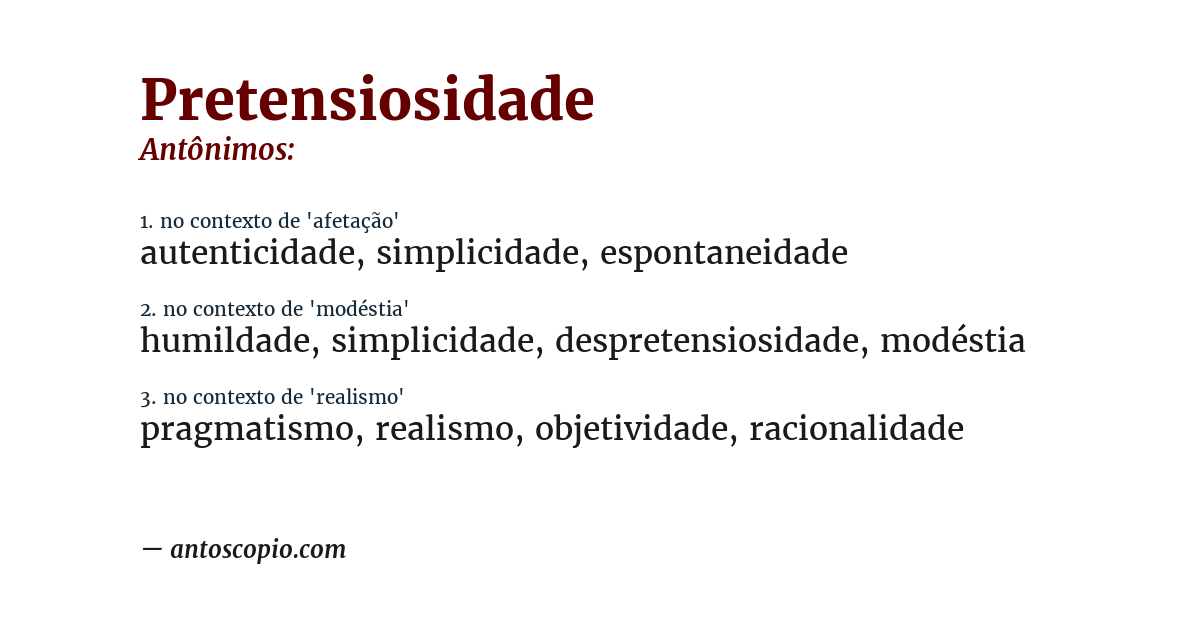 Antônimo de pretensiosidade