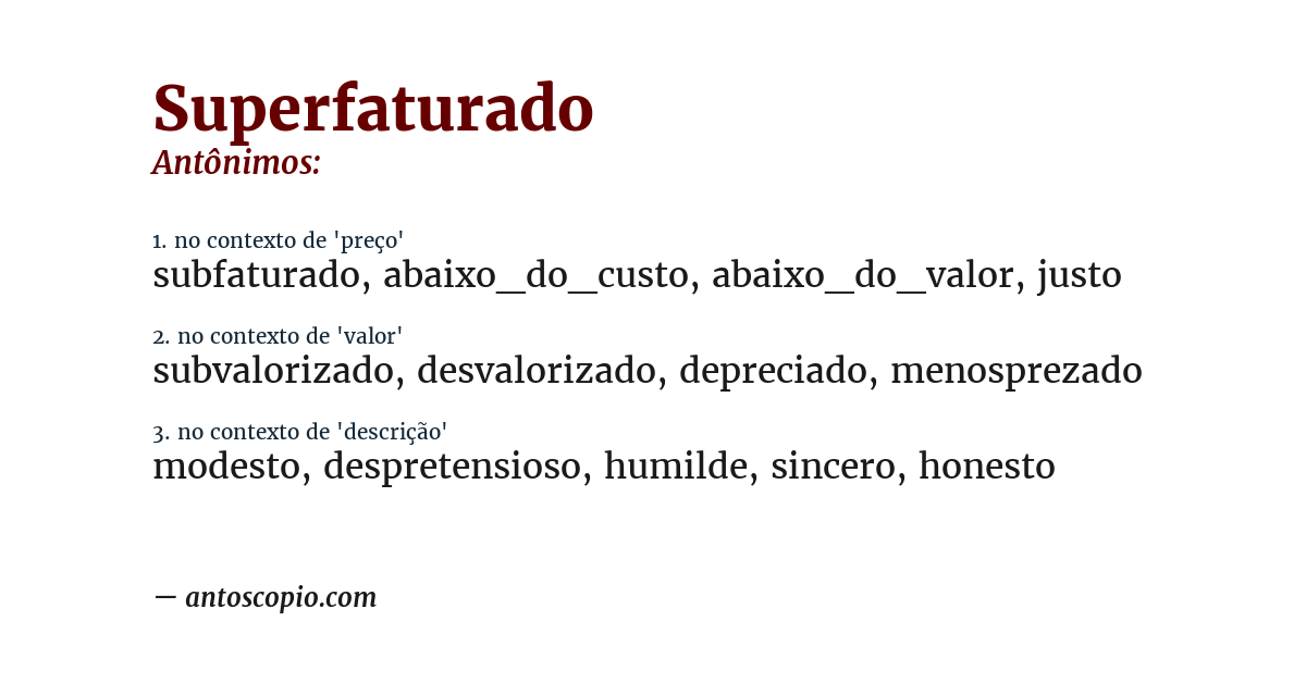 Antônimo de superfaturado