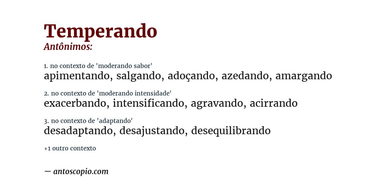 Antônimo de temperando