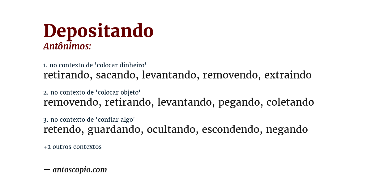 Antônimo de depositando