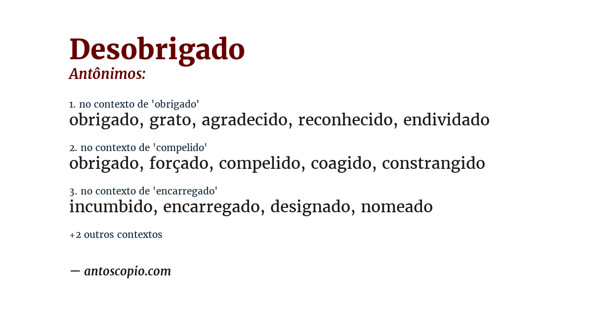 Antônimo de desobrigado