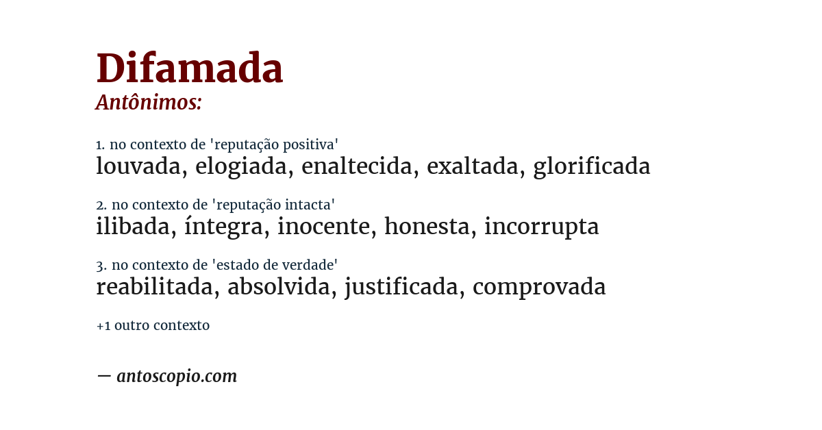 Antônimo de difamada