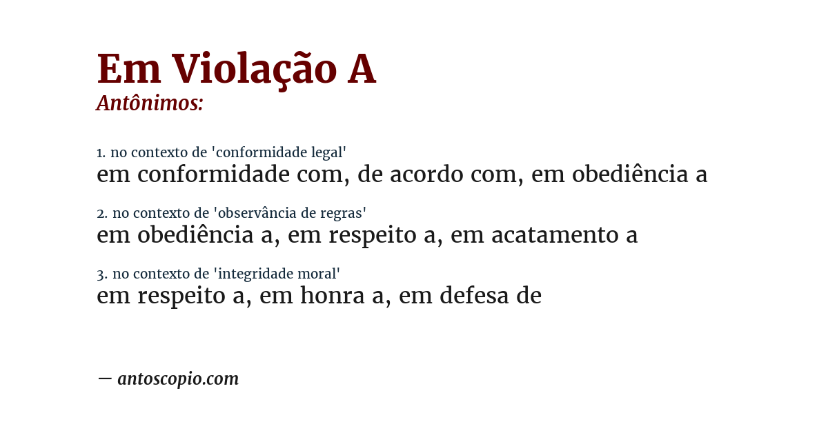 Antônimo de em violação a