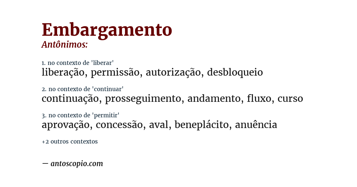 Antônimo de embargamento