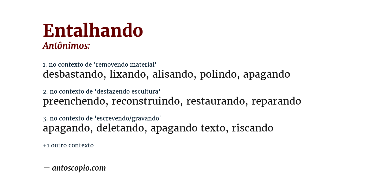 Antônimo de entalhando