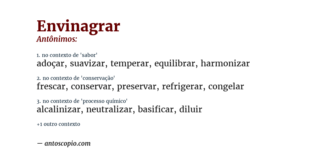 Antônimo de envinagrar