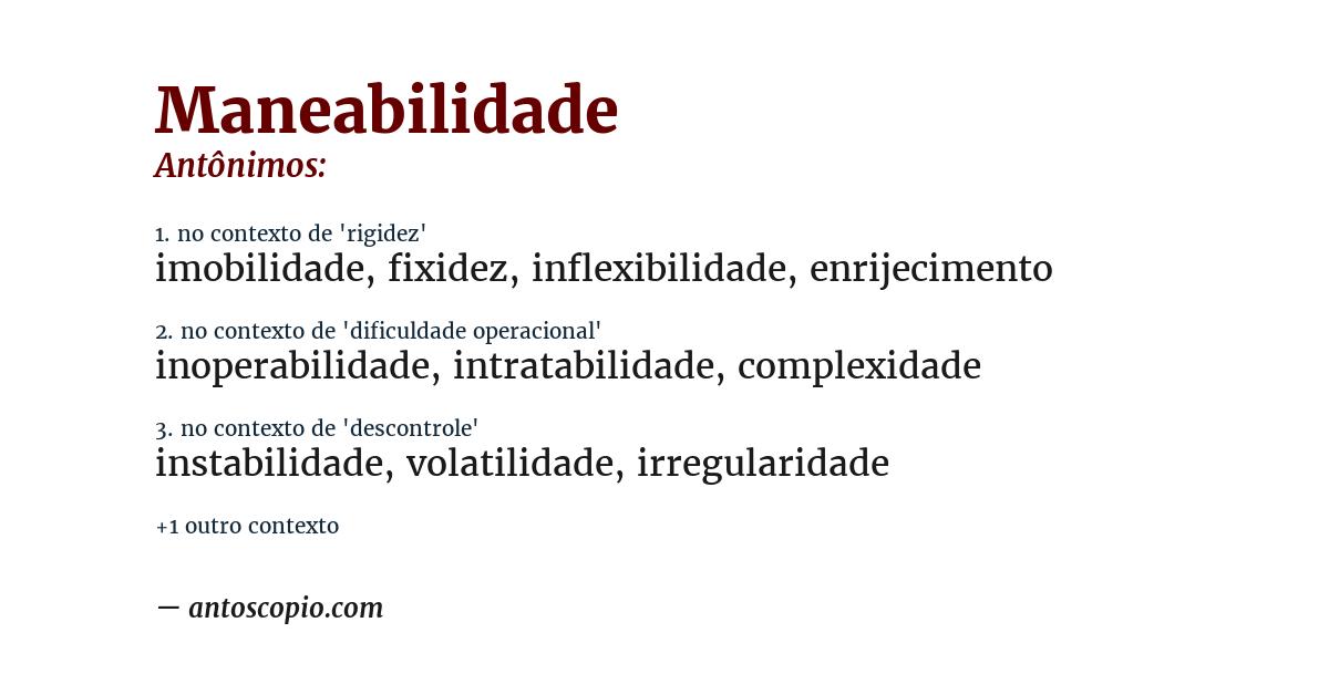 Antônimo de maneabilidade
