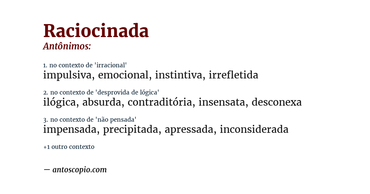 Antônimo de raciocinada