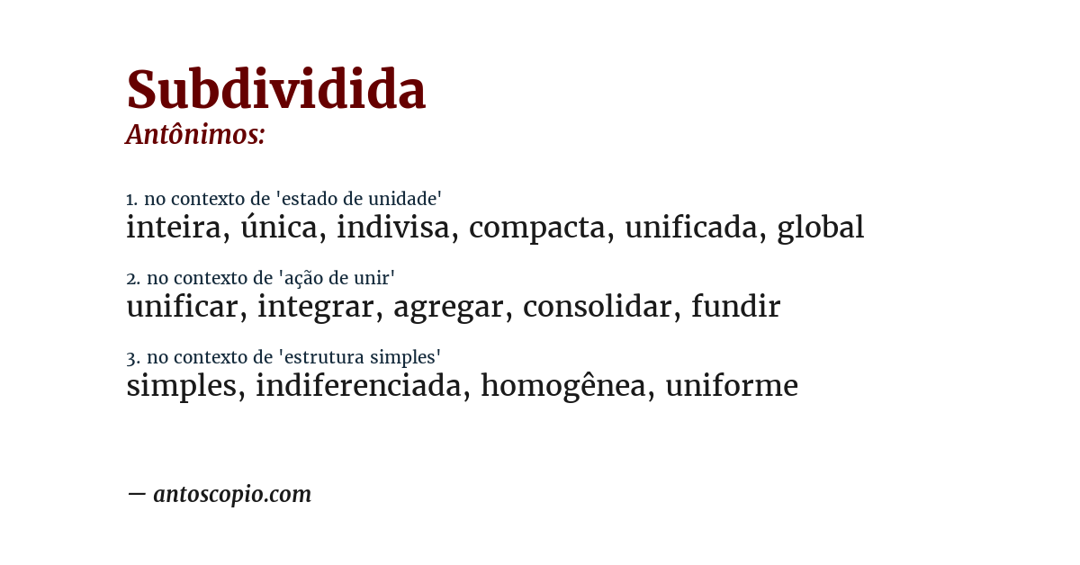 Antônimo de subdividida