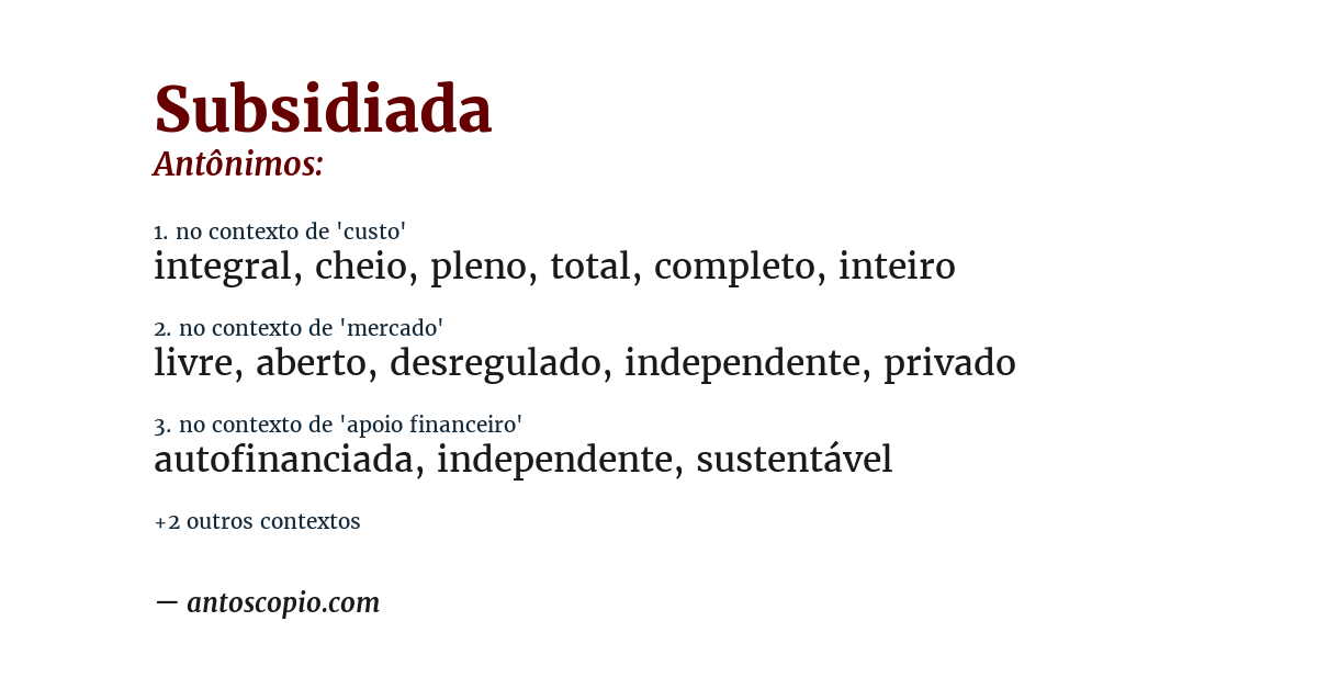 Antônimo de subsidiada
