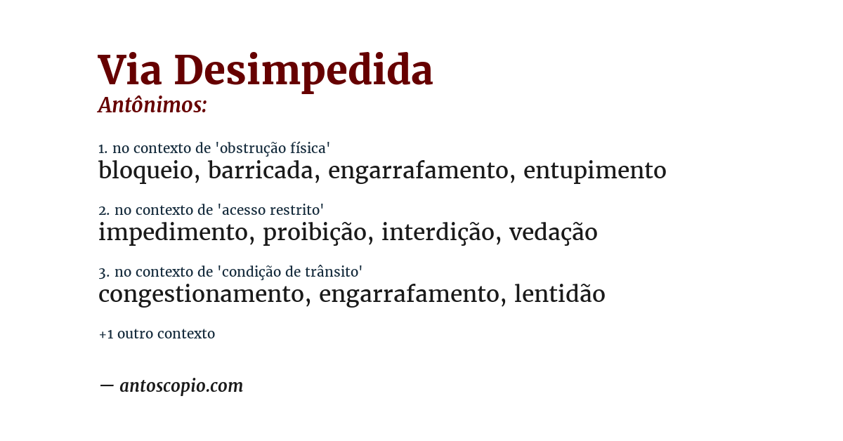 Antônimo de via desimpedida