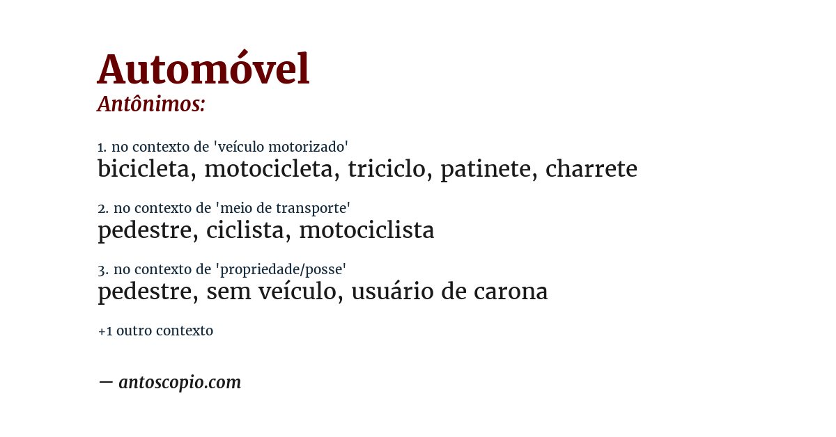 Antônimo de automóvel