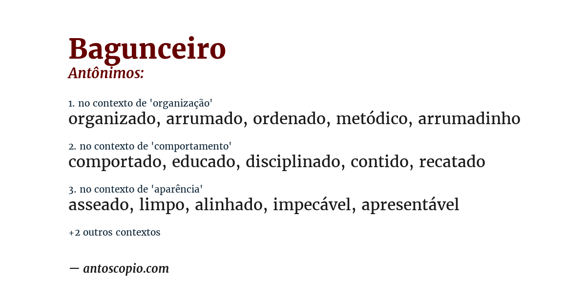 Antônimo de bagunceiro