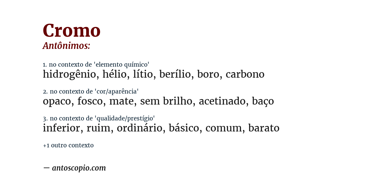 Antônimo de cromo