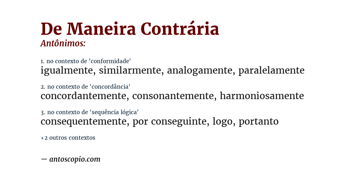 Antônimo de de maneira contrária