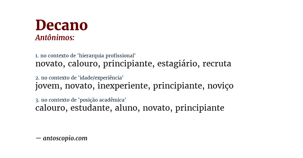 Antônimo de decano