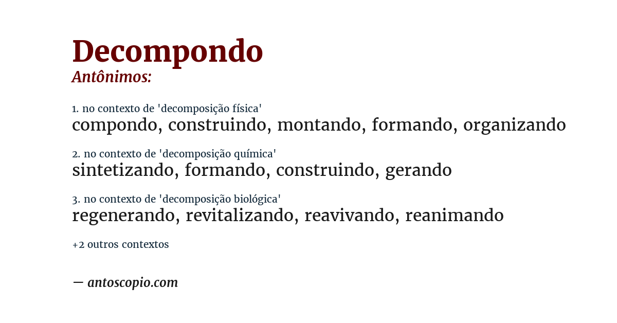 Antônimo de decompondo
