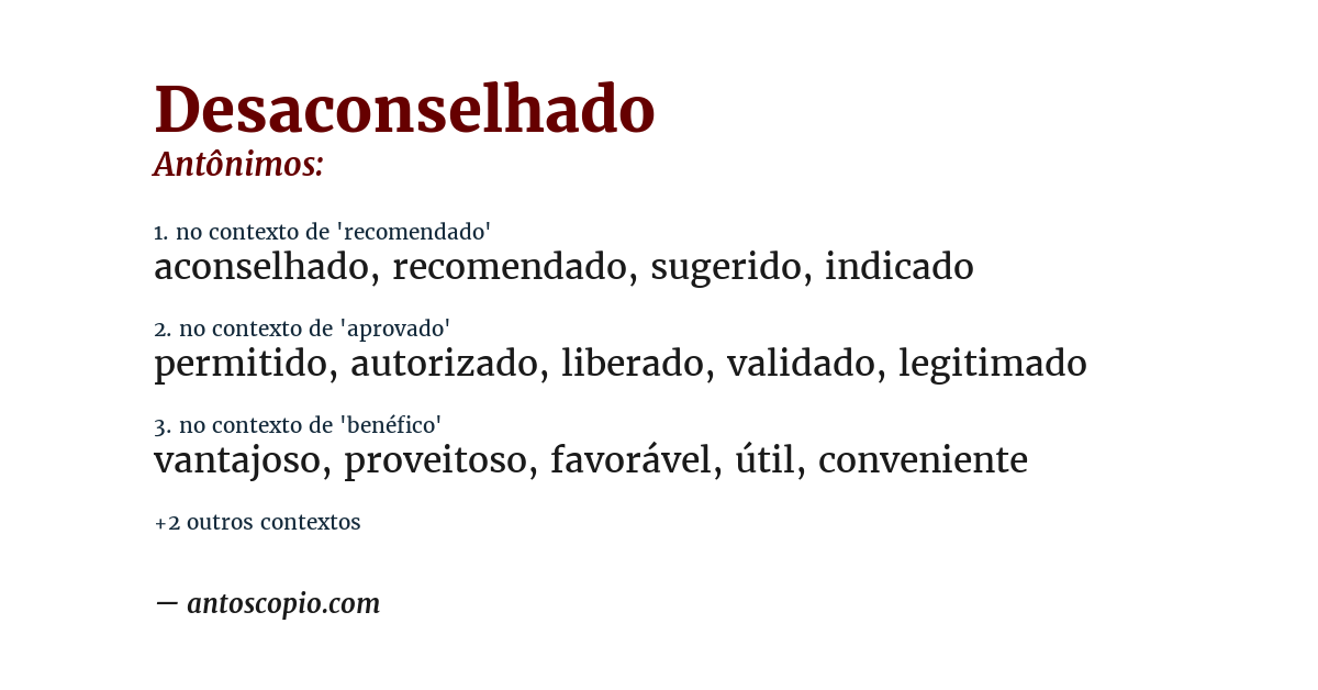 Antônimo de desaconselhado