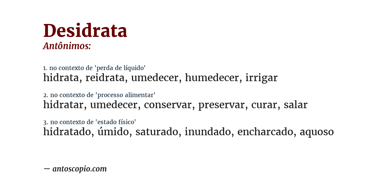 Antônimo de desidrata