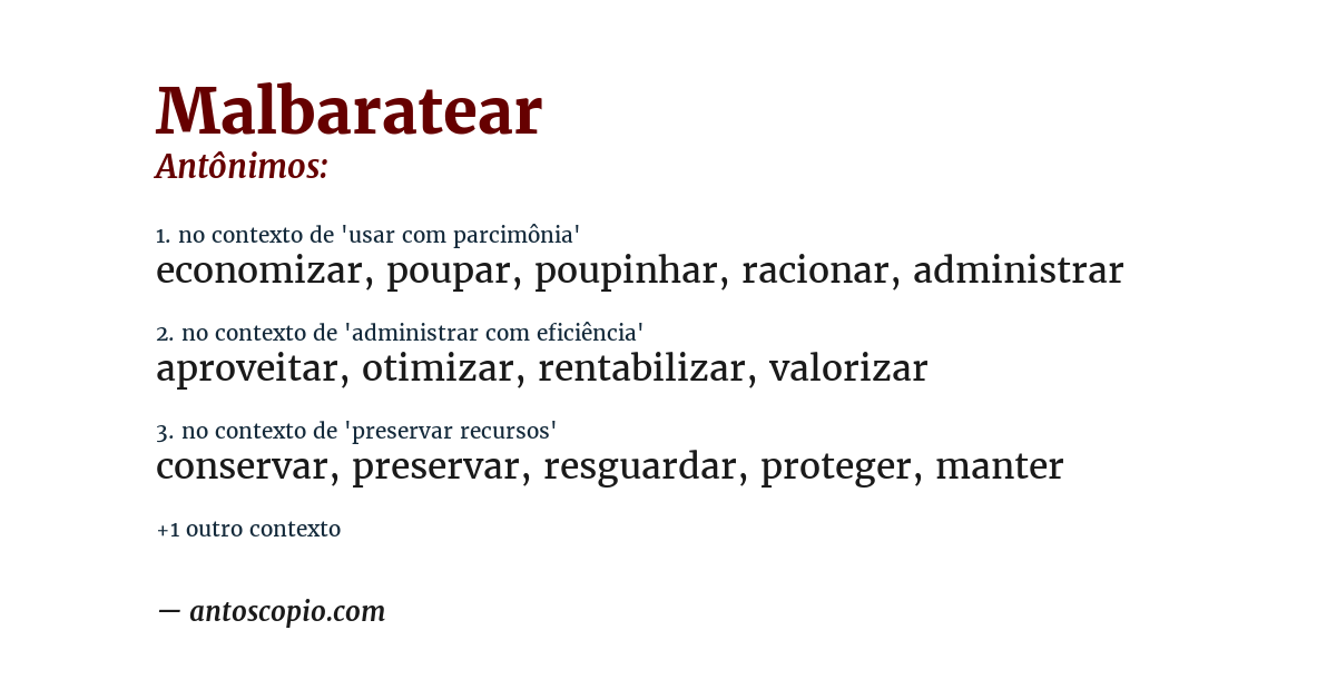 Antônimo de malbaratear