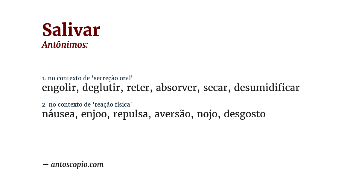Antônimo de salivar