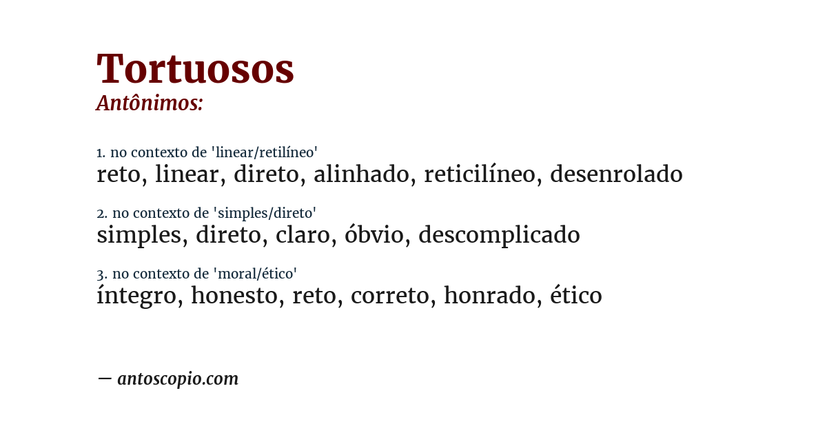 Antônimo de tortuosos
