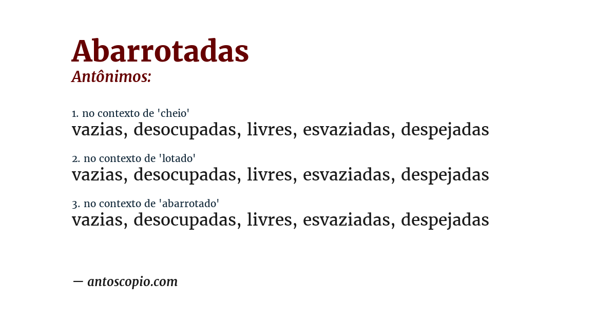 Antônimo de abarrotadas