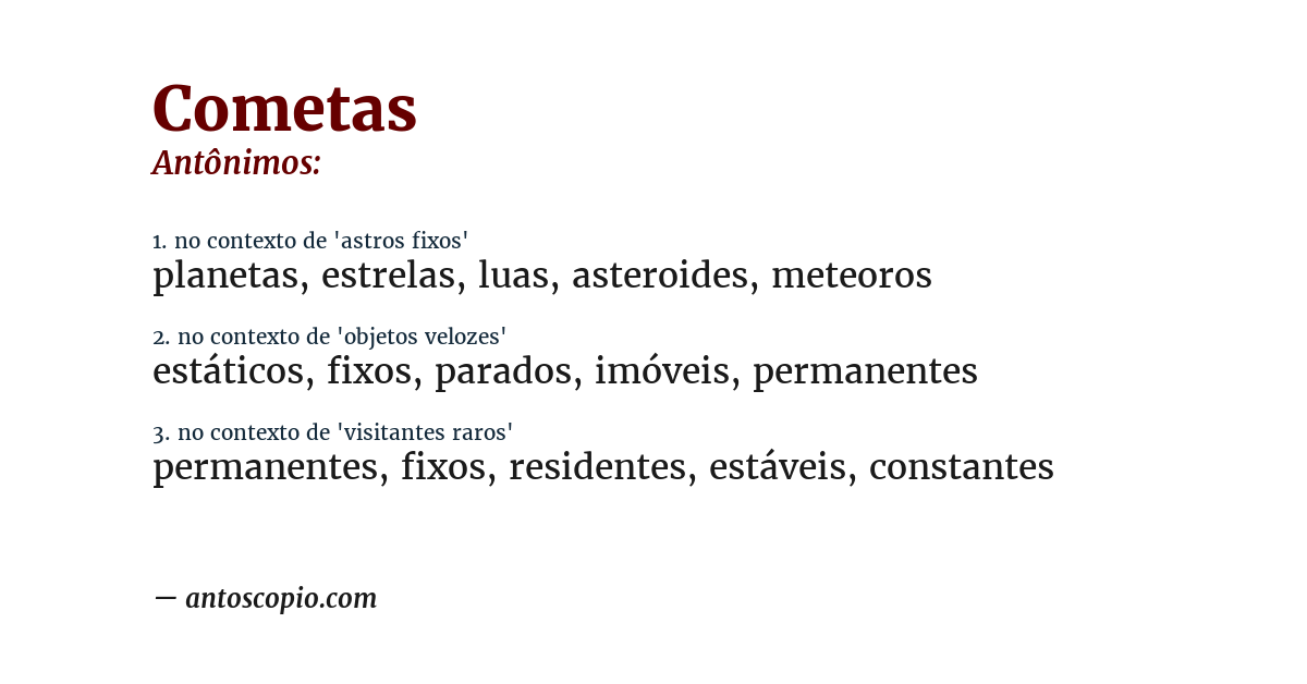 Antônimo de cometas