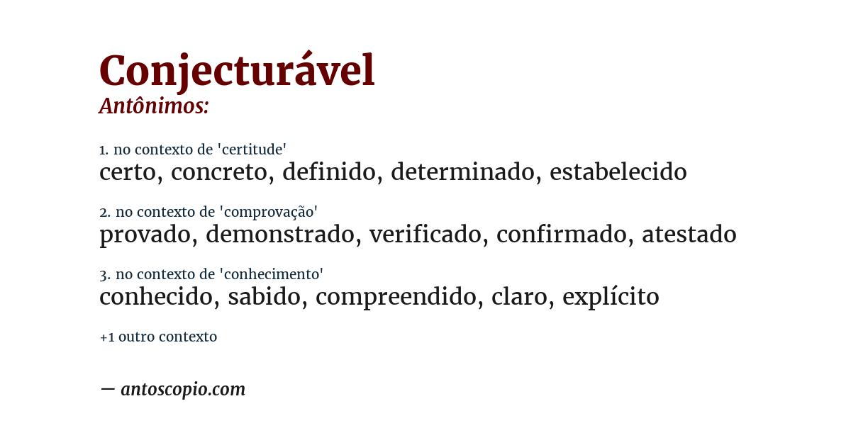 Antônimo de conjecturável