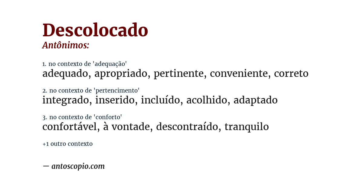 Antônimo de descolocado