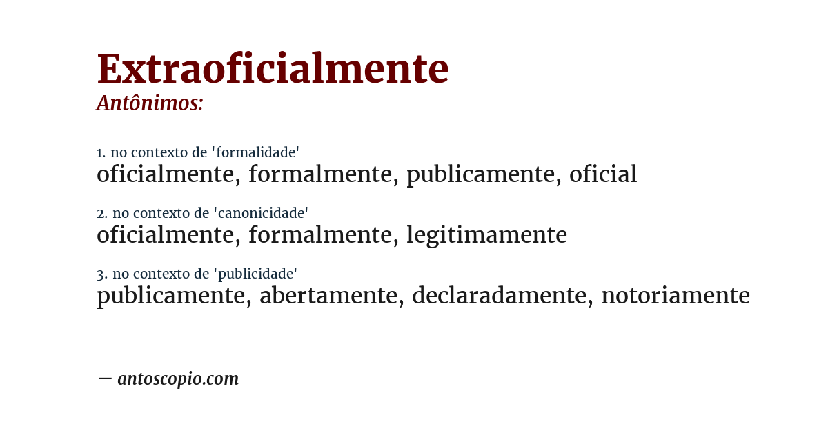 Antônimo de extraoficialmente