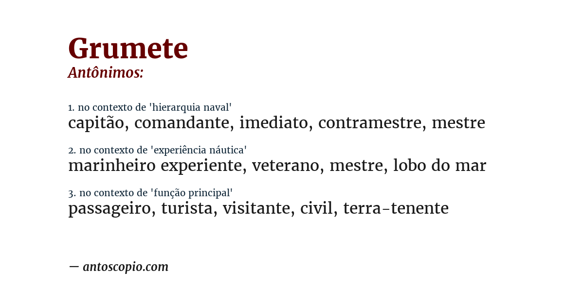 Antônimo de grumete