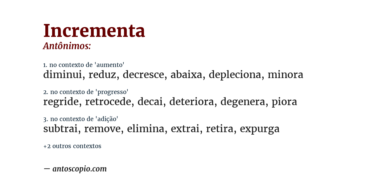Antônimo de incrementa