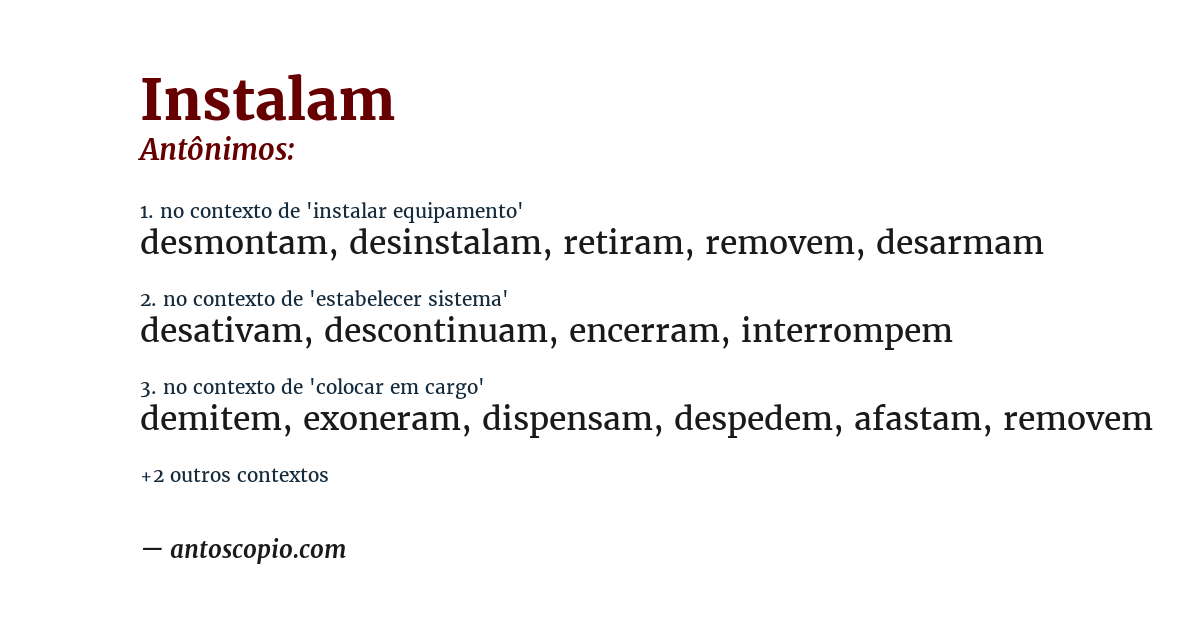 Antônimo de instalam