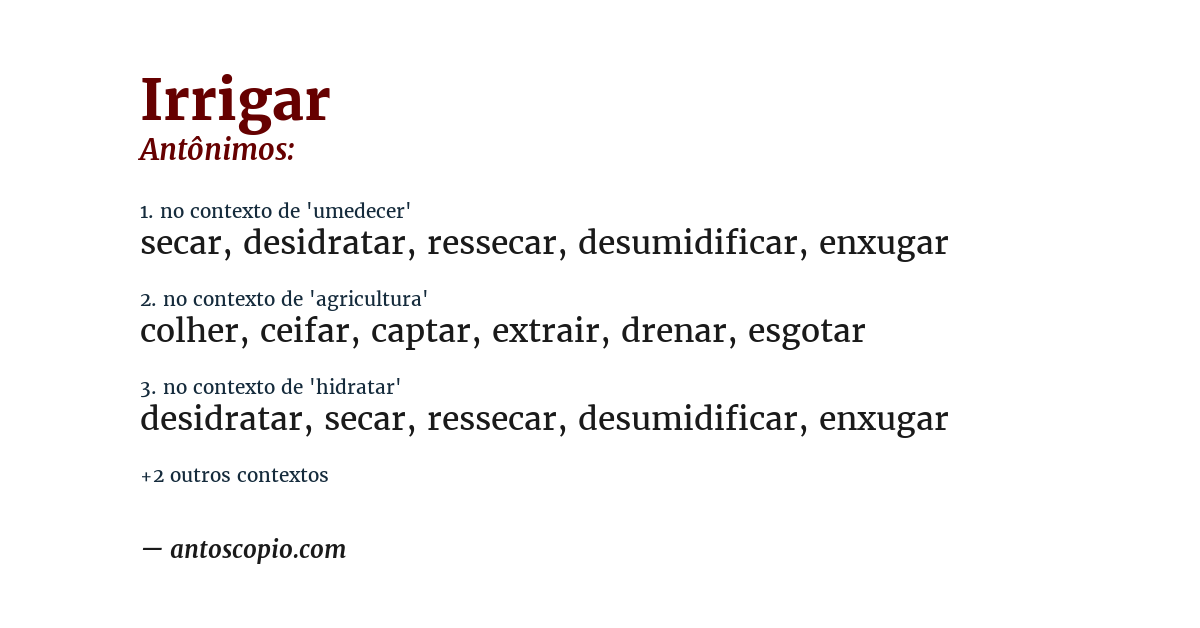 Antônimo de irrigar