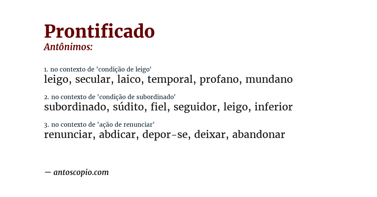 Antônimo de prontificado