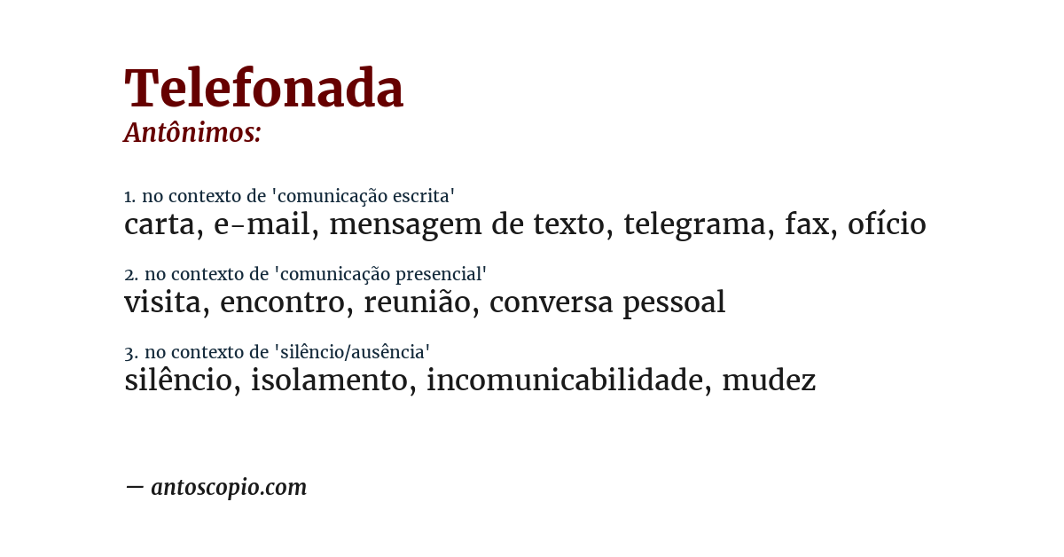 Antônimo de telefonada