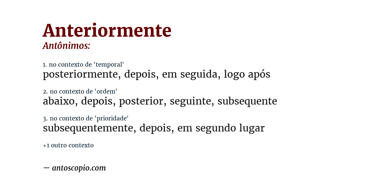 Antônimo de anteriormente