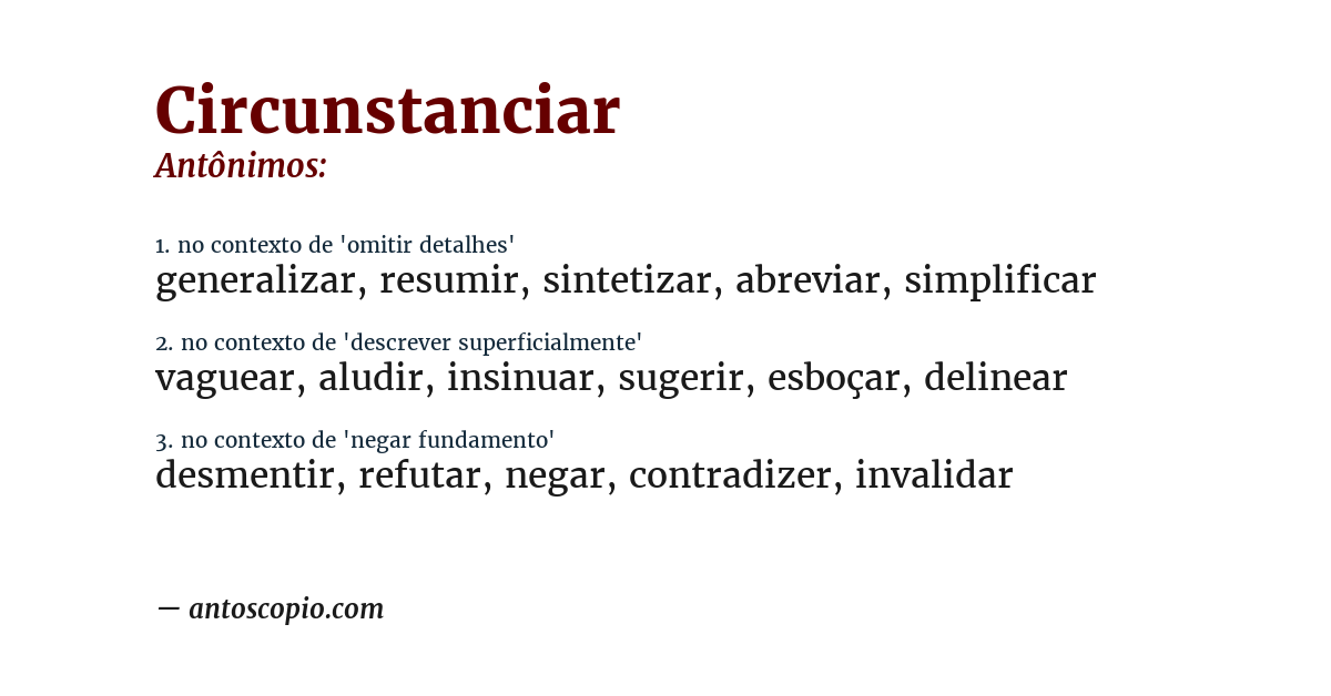 Antônimo de circunstanciar