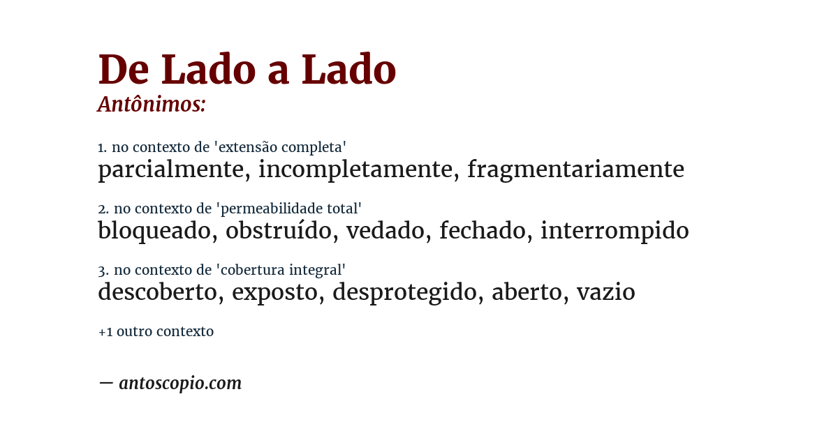 Antônimo de de lado a lado