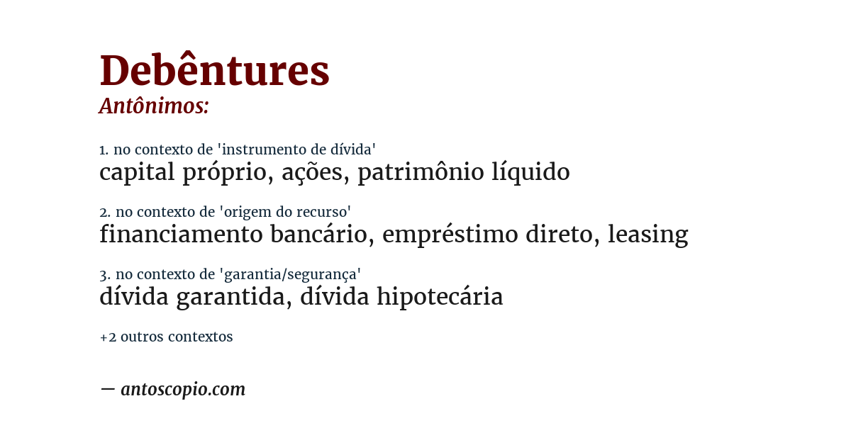 Antônimo de debêntures