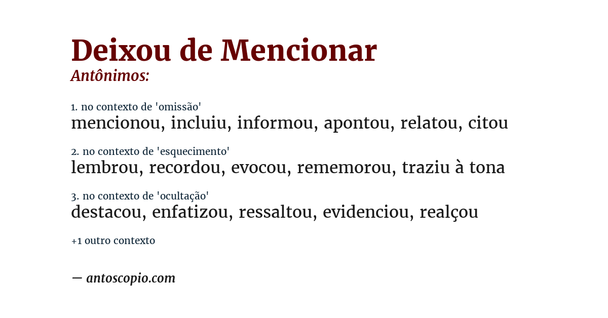 Antônimo de deixou de mencionar