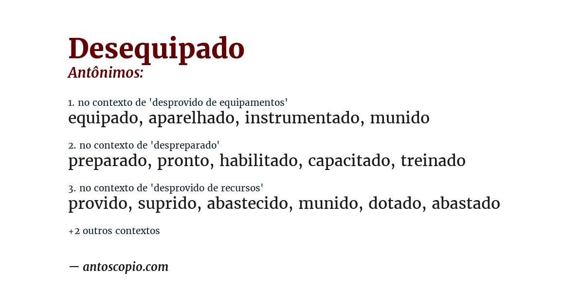 Antônimo de desequipado