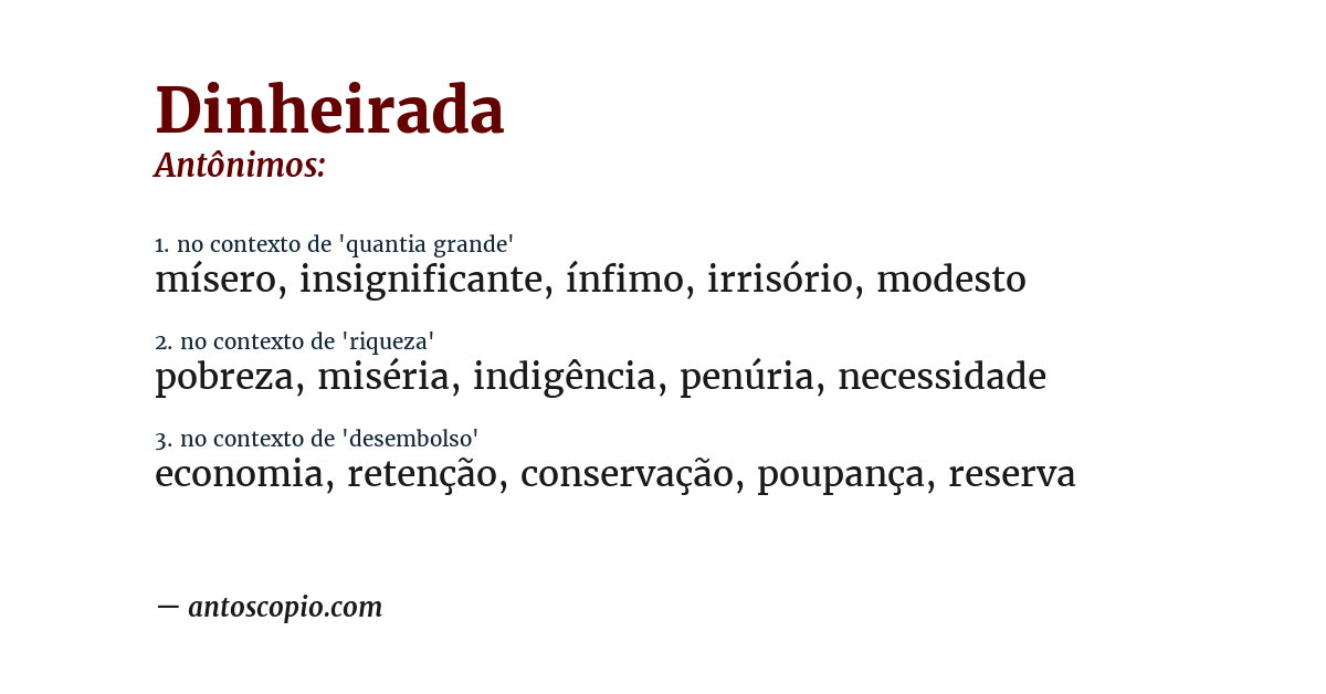 Antônimo de dinheirada